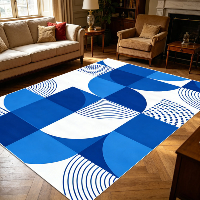 1PC Blue and White Geometric Abstract Dotted Swirl Pattern area rugs for Living Room, Soft and Comfortable, Suitable for all seasons, easy-to-maintain, machine washable Indoor floor mat, Under Table Farmhouse suitable for entryway, bedroom, dining