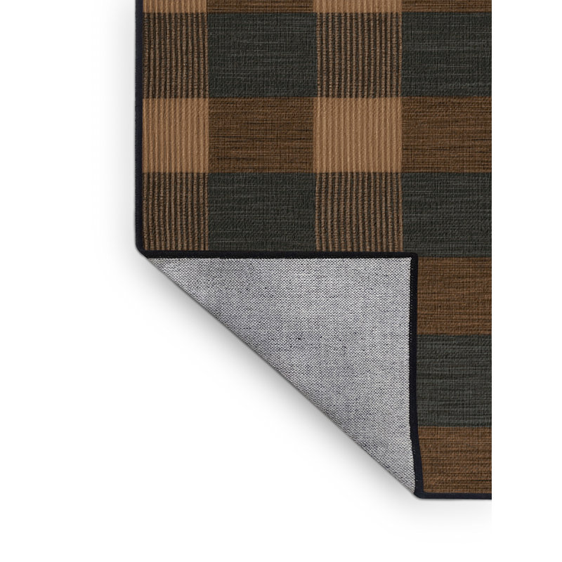 Machine Washable Checkered Brown Area Rug, Square 3'