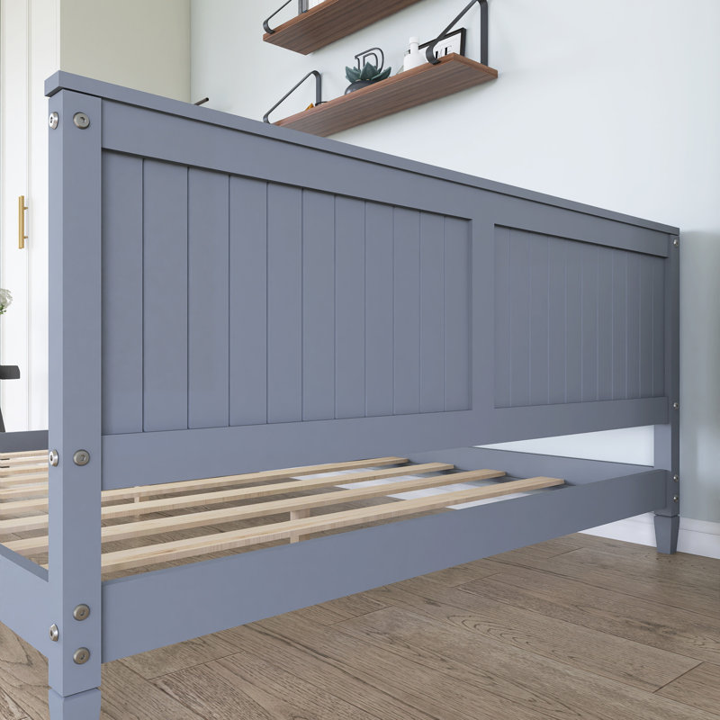 Lit plateforme en bois avec accoudoirs, Gris, Lit double