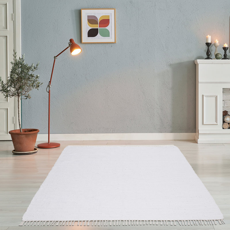 Coll Handwoven Cotton White Rug, Rectangle 160 x 230cm