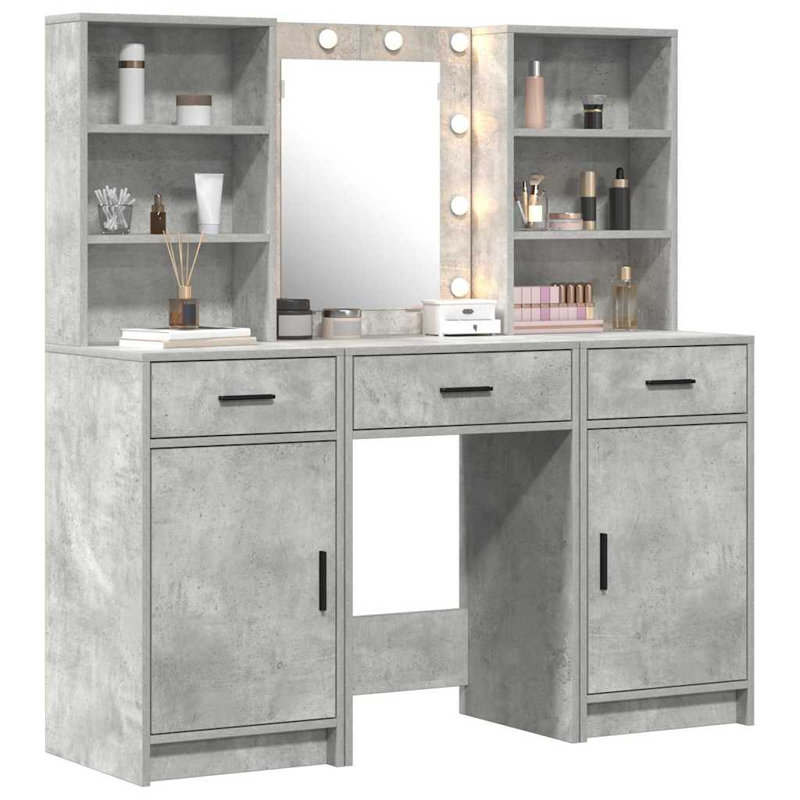 Dressing Table with Mirror, Concrete Grey