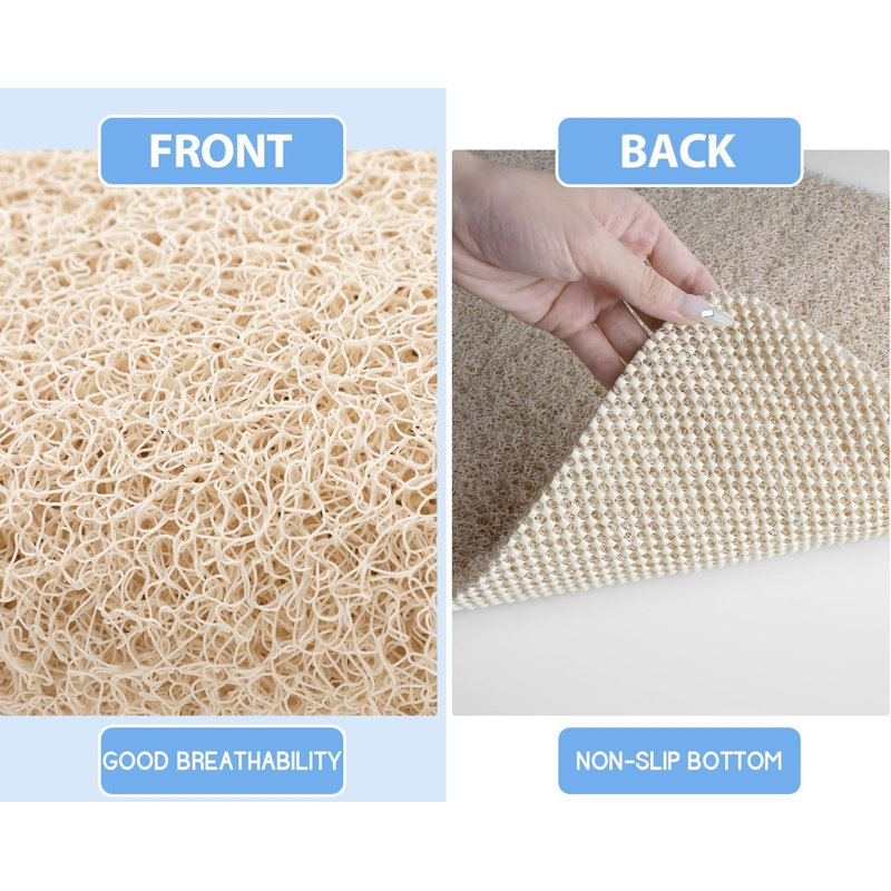Tapis de douche antidérapant à séchage rapide avec grattoir pour les pieds, Beige