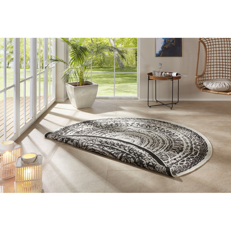 Rosica Flatweave Black Rug, Round 140 cm