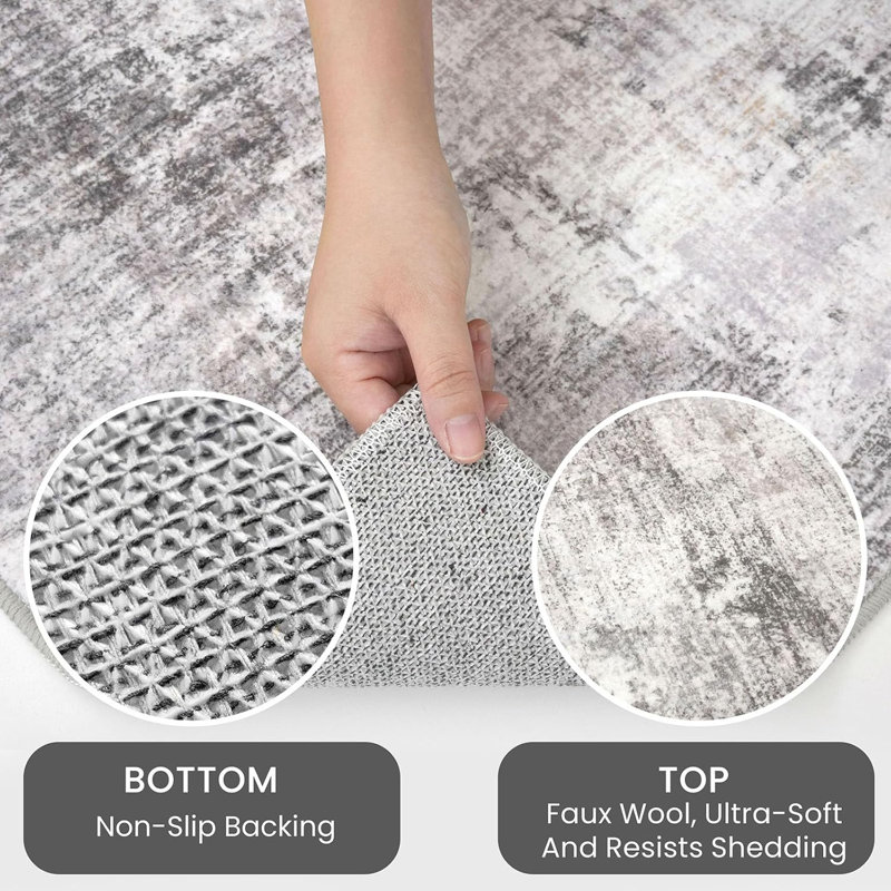 Tapis de cuisine abstrait lavable, Tapis de couloir 2 pi x 12 pi, Gris cendre, beige