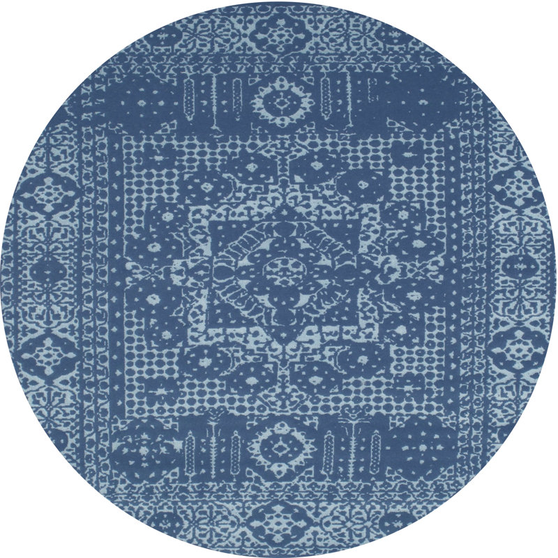 Tapis de zone bleu contemporain, Rond 3 pi