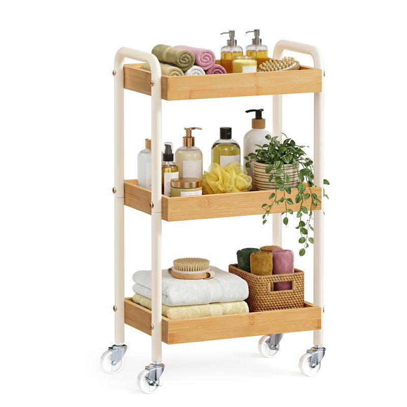 Metal Bar Cart, Beige, White