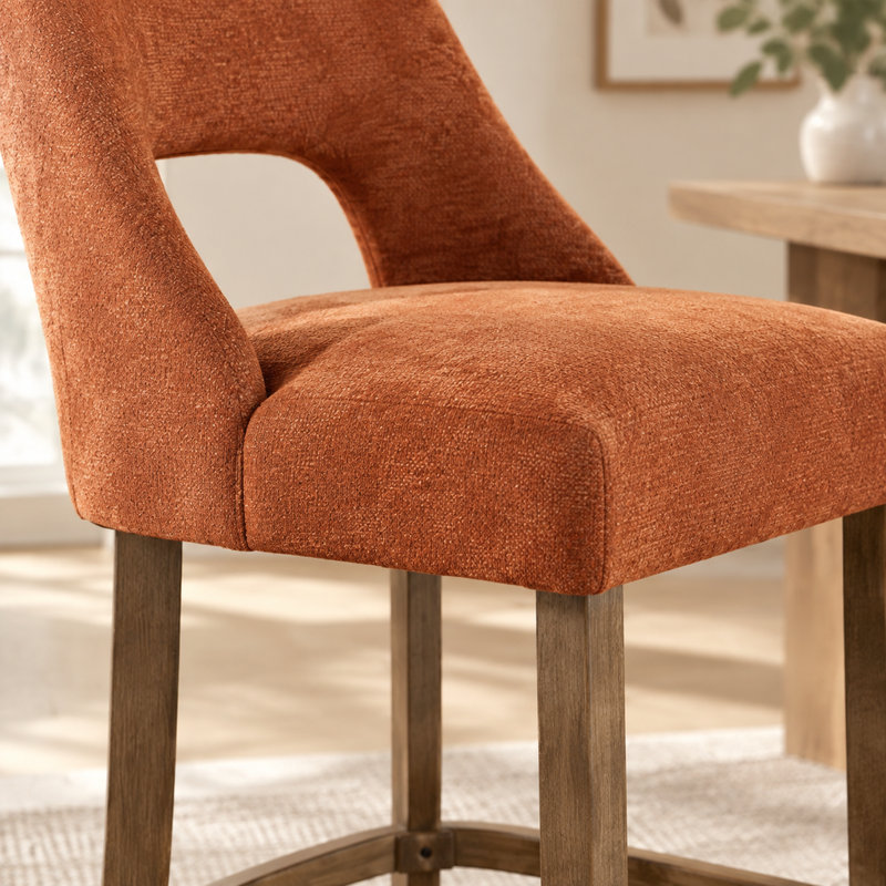 Ensemble de 2 tabourets de bar modernes, hauteur du comptoir, rembourrés, pieds en bois, pour îlot de cuisine ou salle à manger, orange