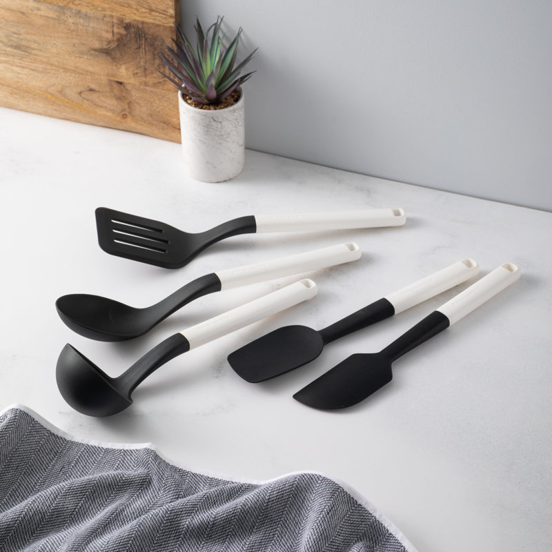 KitchenAid 5pc Utensil Set, Porcelain White, Heat Resistant Cooking Utensils, Non-Stick Safe with Durable Handles
