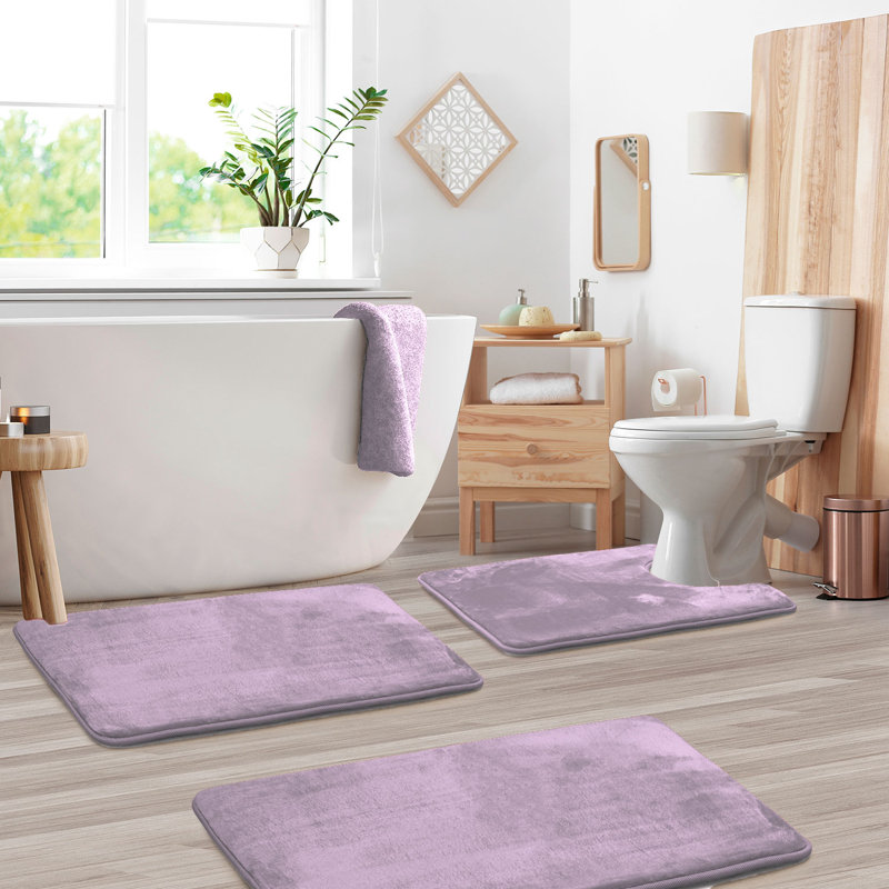 Aighan 3 Piece Ultra Soft and Absorbent Memory Foam Bath Rug Set with Non-Slip Backing, Dusty Purple