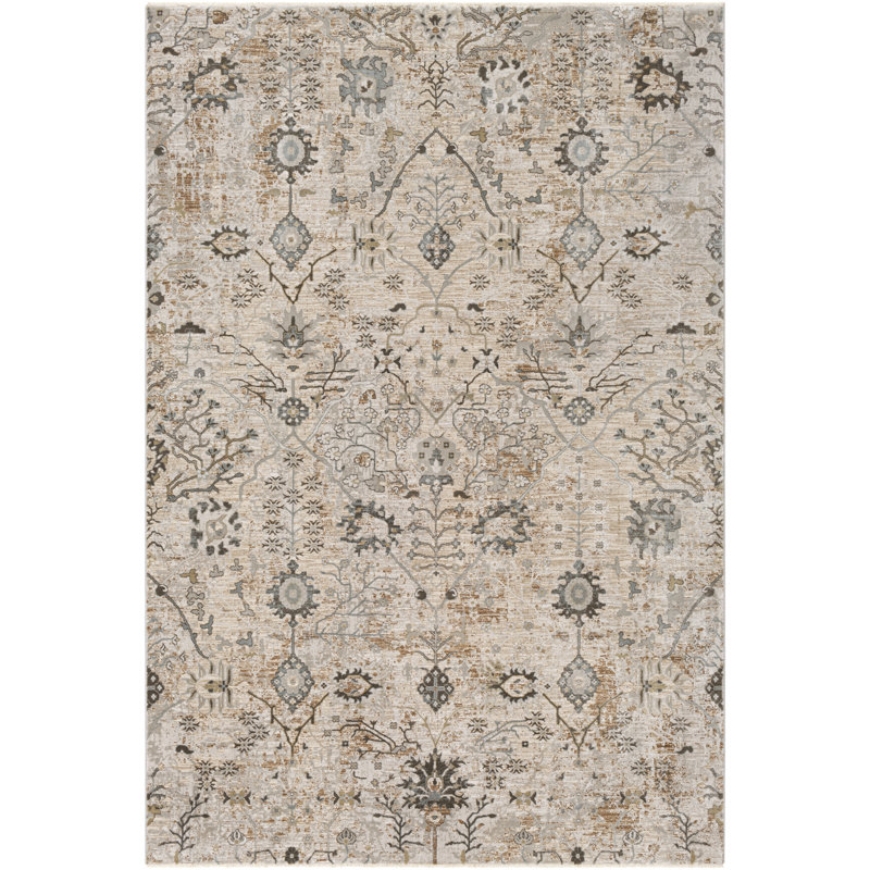 Tapis beige à motif floral Mitchelton, Rectangle 9 pi x 12 pi 2 po