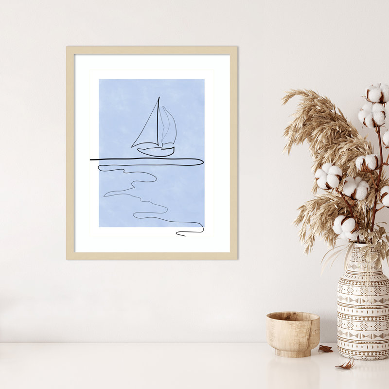 «Indigo Boat 47» par Elena Ristova, reproduction d'art encadrée sur bois, Brun, H 25 po x l 20 po