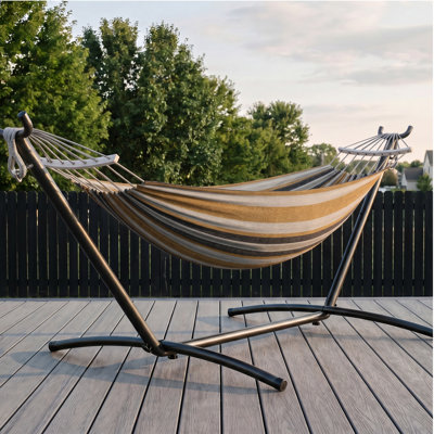 Hamac portable pour 2 personnes avec support en acier robuste, capacité de 450 lb, installation autoportante sans outils, résistant aux intempéries pour le patio, la cour et l'intérieur - brun large