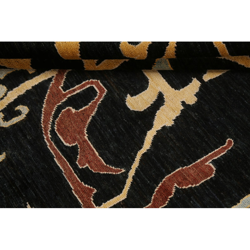 Tapis noir à motif de teinture végétale noir Ziegler 6 x 10