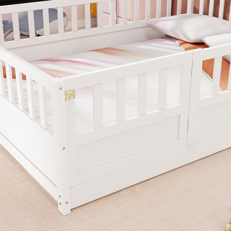 Etian Floor bed, integral construction with super high security barrier, door, children's floor bed frame, Montessori children's floor bed