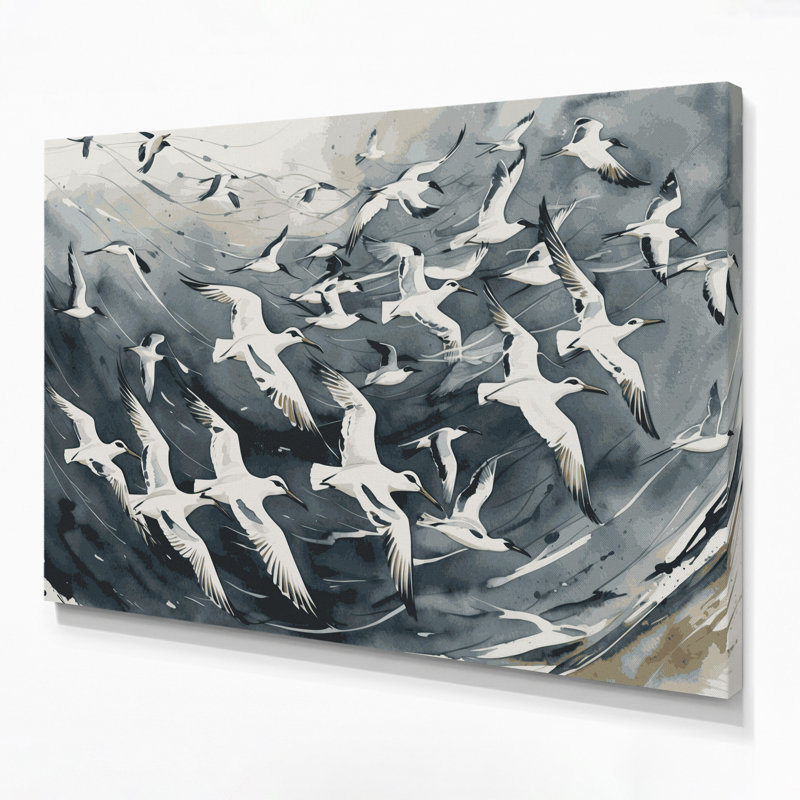 Oiseaux, art mural noir sur toile Kittiwake, H 11 po x l 14 po