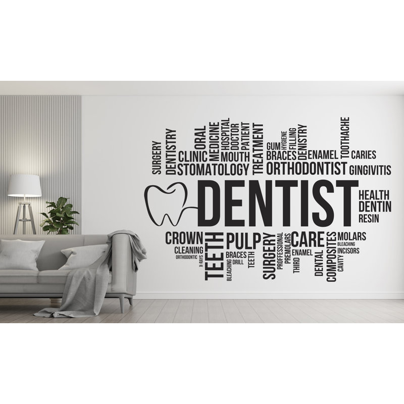 Soins dentaires, autocollant mural, dents, adhésif mural, dents, autocollant mural, H 35 po x l 55 po, Noir mat