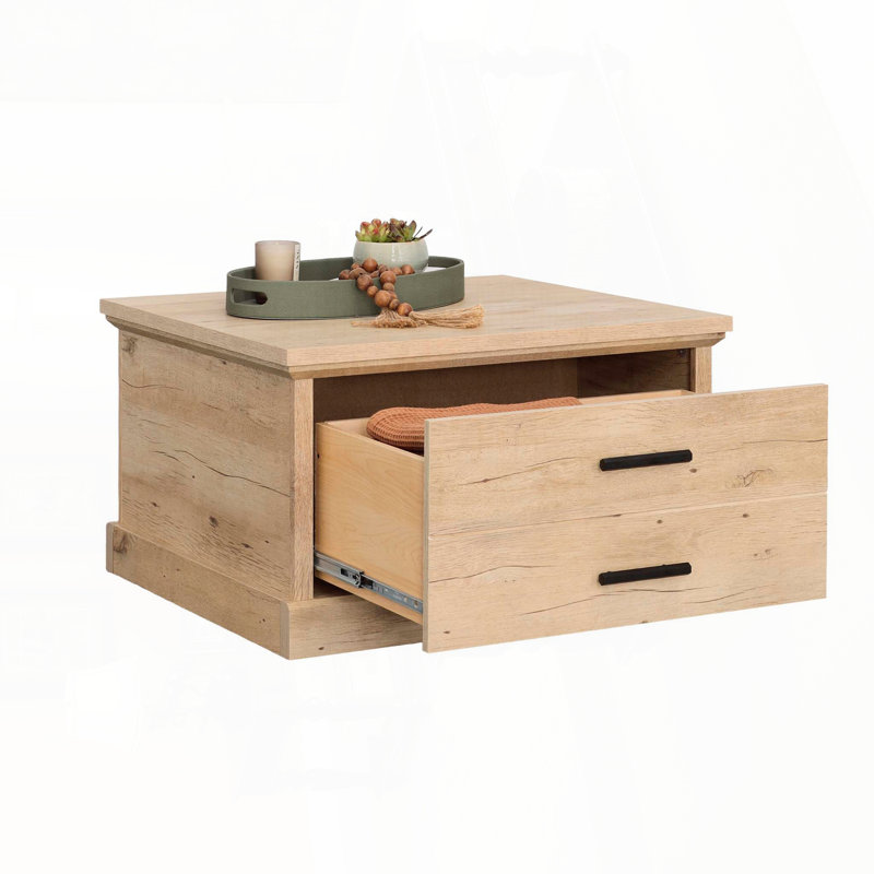 Table basse avec tiroir spacieux et tablette réglable - finition brune, Naturel