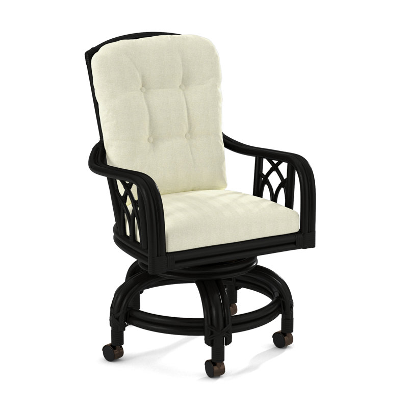 Edgewater Castered Arm Chair, Black, Light Blue Performance Fabric; 0851-55
