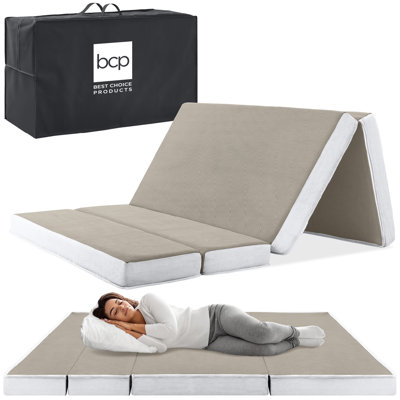 Alwyn Home 4In Thick Folding Portable Queen Mattress Topper W/ Carry Case, Washable Cover - Onyx