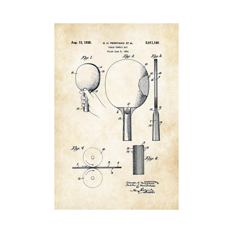 Table de tennis de table par brevet77 - reproduction de dessin sur toile tendue, H 18 po x l 12 po x 1,5 po