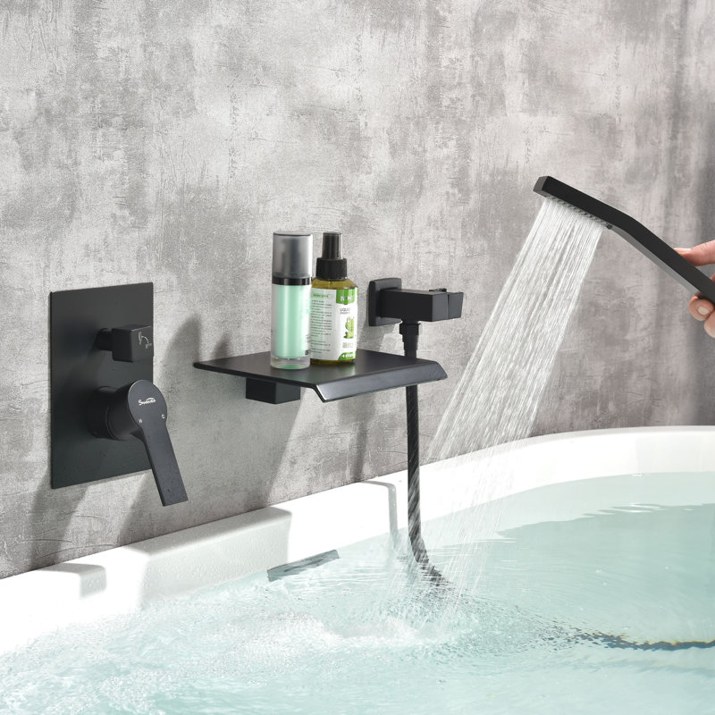 1 Handle Wall Waterfall Faucet with Diverter, Black
