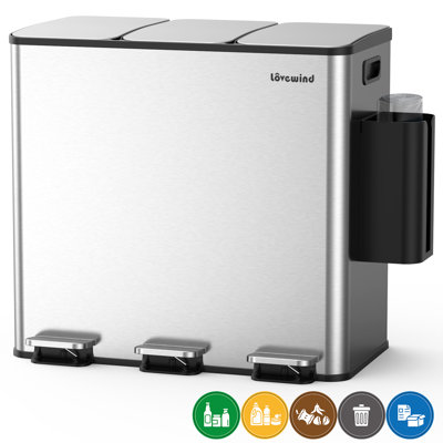 Stainless Steel Multi-Compartment Rubbish & Recycling Bin