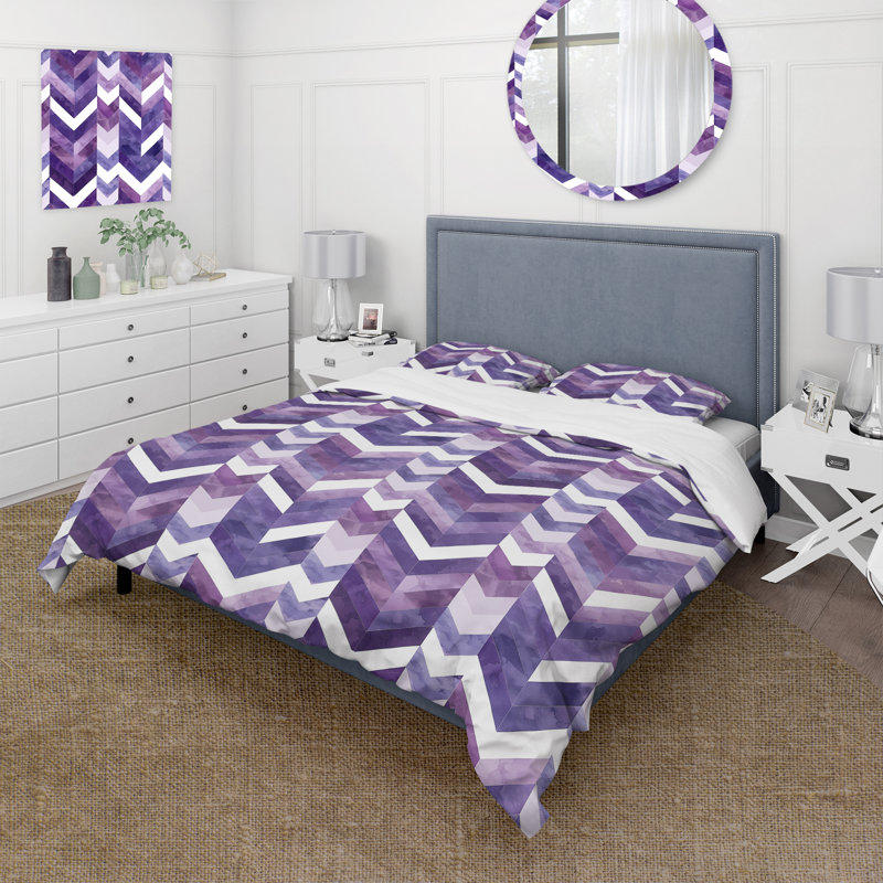 Ensemble de housse de couette violet Midcentury Chevron II - Midcentury, Housse de couette très grand + 2 taies décorativ