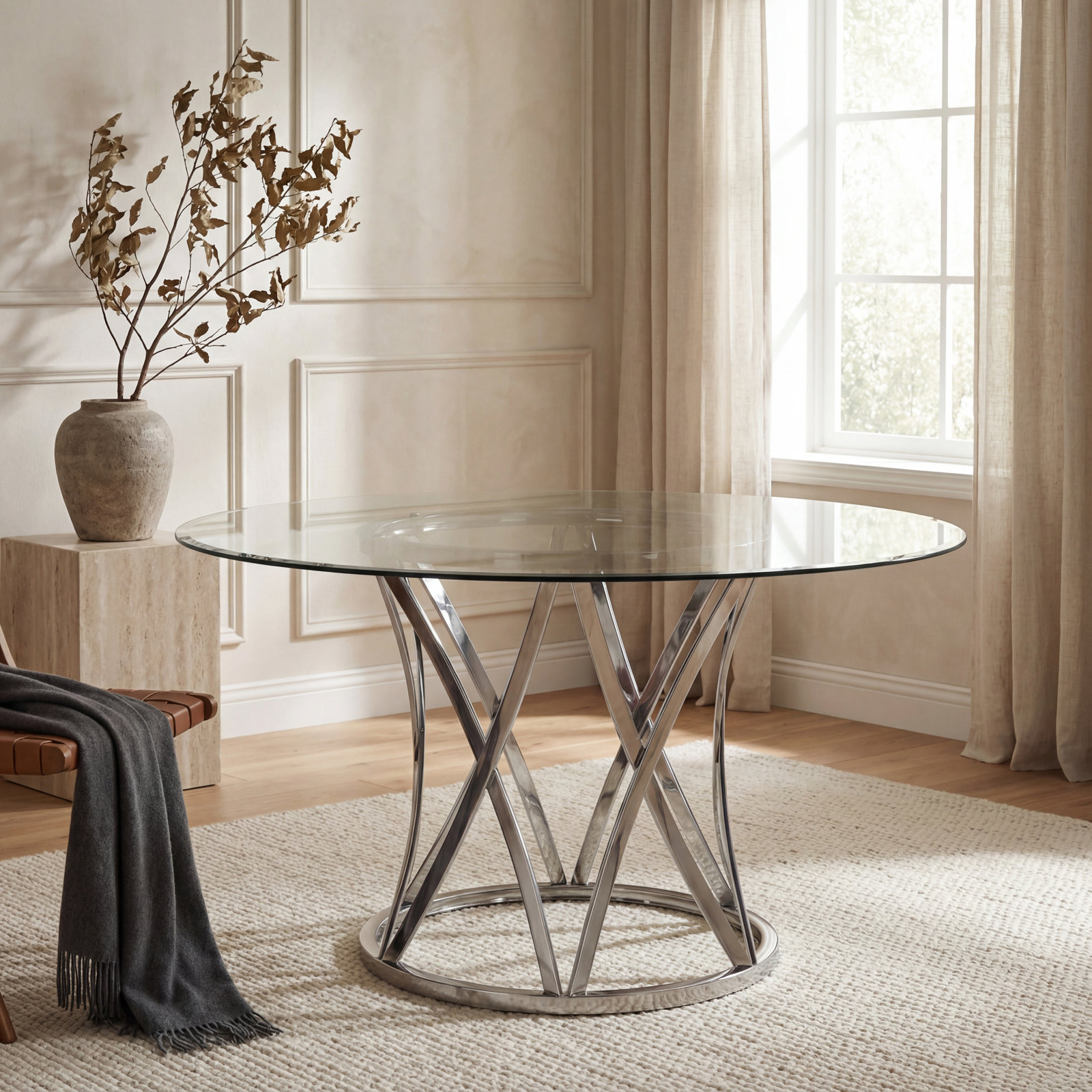 Yuko Round Glass Dining Table