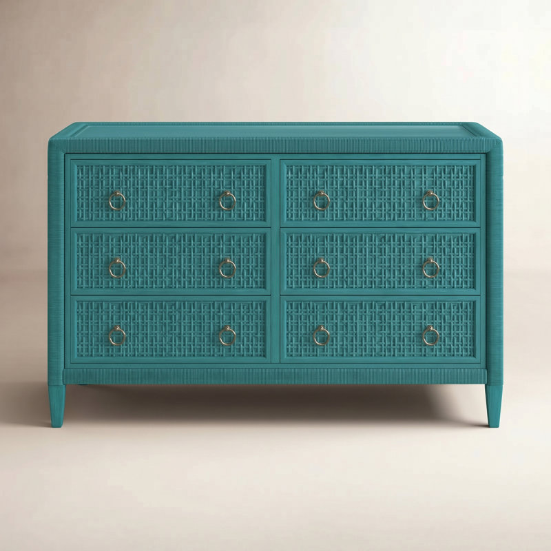 Naples 6 Drawer 54'' W Dresser, Sea Glass, Yes, Satin Nickel
