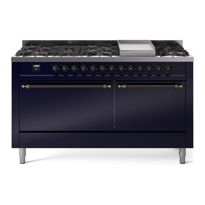 ILVE Nostalgie II Series 60 inch Dual Fuel Range with 9 Sealed Burners, Griddle (Solid Door)