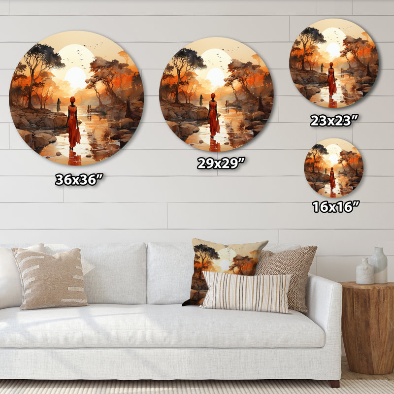 Voyage africain - Art rond en métal, H 29 po x l 29 po