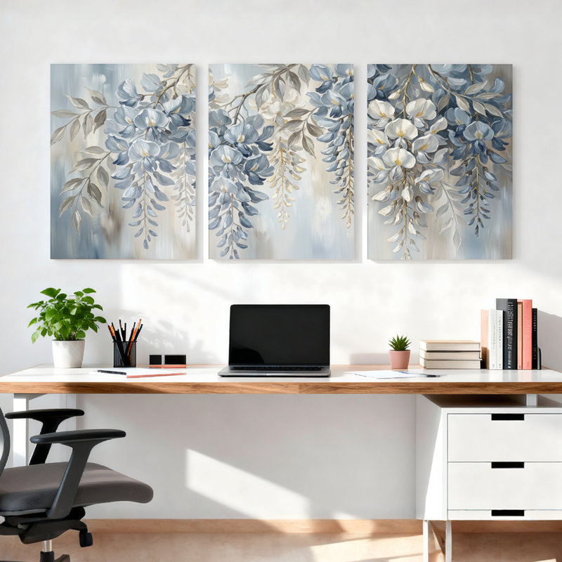 Red Barrel Studio® Blue Wisteria Floral Canvas Wrapped Wall Art Oil ...
