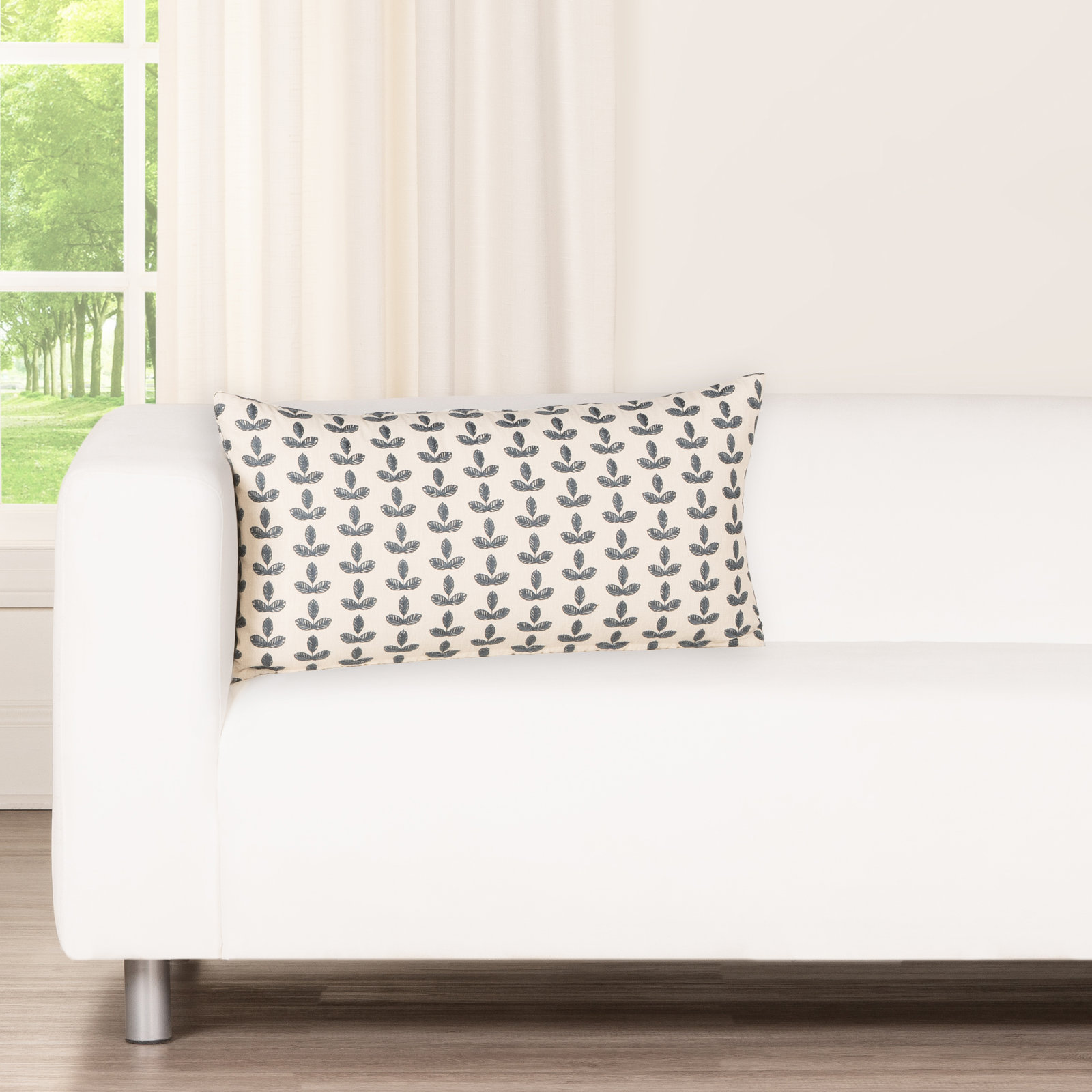Birch Lane Trillium Throw Pillow Lumbar, Blue Floral, Polyester