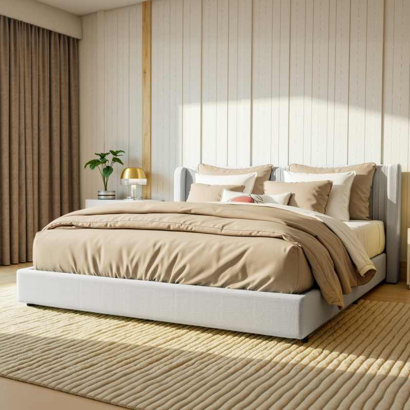 Platform Drawer Storage Bed with Wingback Headboard, Queen