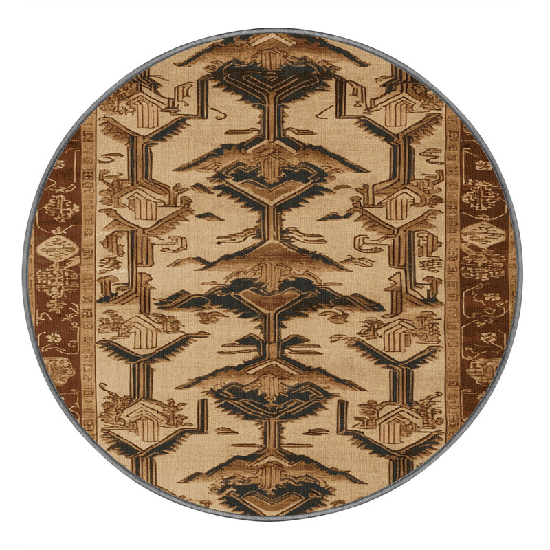 Machine Washable Art Deco Brown Area Rug, Round 6'
