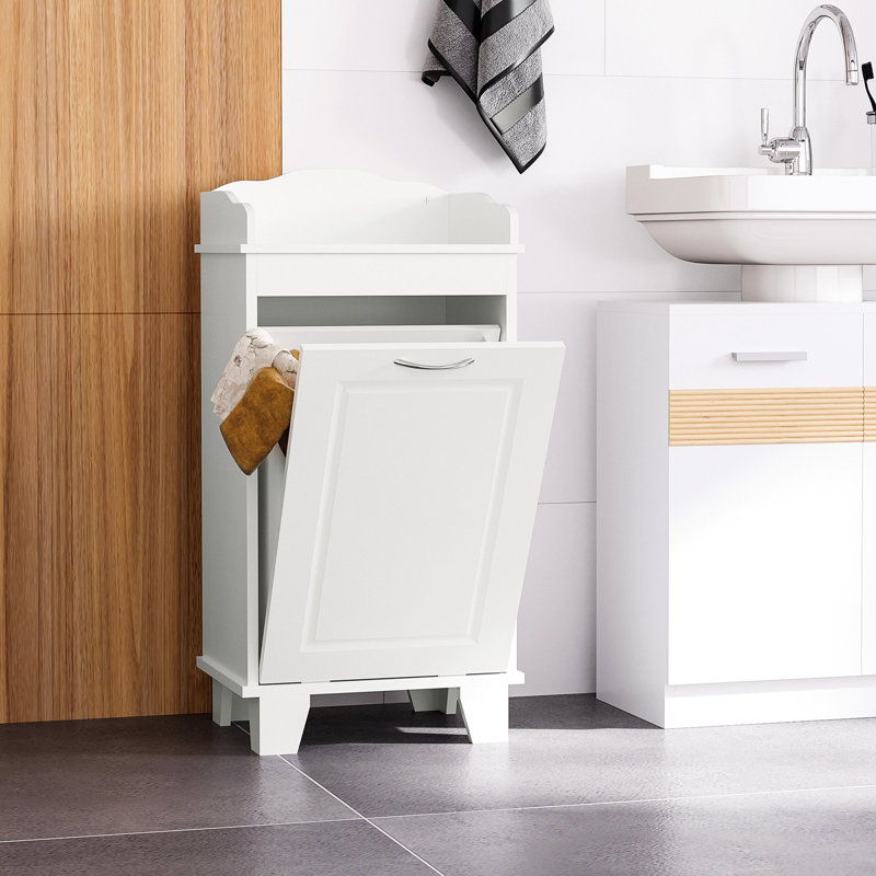 Tilt Out Laundry Hamper Cabinet, 31", White Bathroom Organizer, Storage, Added Maximize Unused Space, Stable Build 31" Storage Hamper, Extra Utilize Corners, And