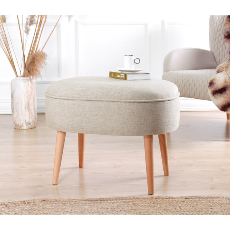 Alagic 63cm Wide Oval Solid Colour Footstool Ottoman, Beige