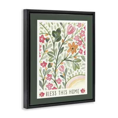 Floral Bless Phrase Floater Canvas Wall Art by Blue Chair Blessing