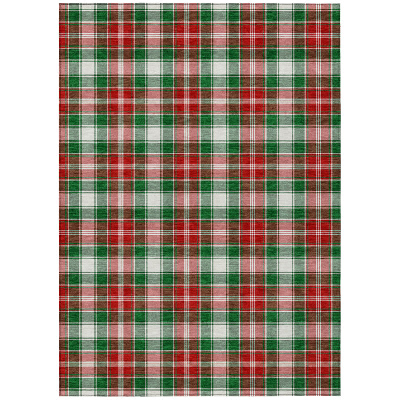 Machine Washable Indoor/Outdoor Christmas Plaid Xhevrie Emerald Rug, Rectangle 9' x 12'