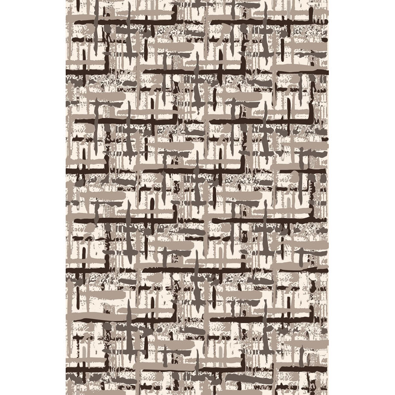 Tapis abstrait en polyester fabriqué à la machine en brun, Rectangle 5 pi 3 po x 7 pi 7 po