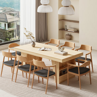 Modern Conference Table With Built-In Storage Shelves - Natural Wood Finish by Latitude Run