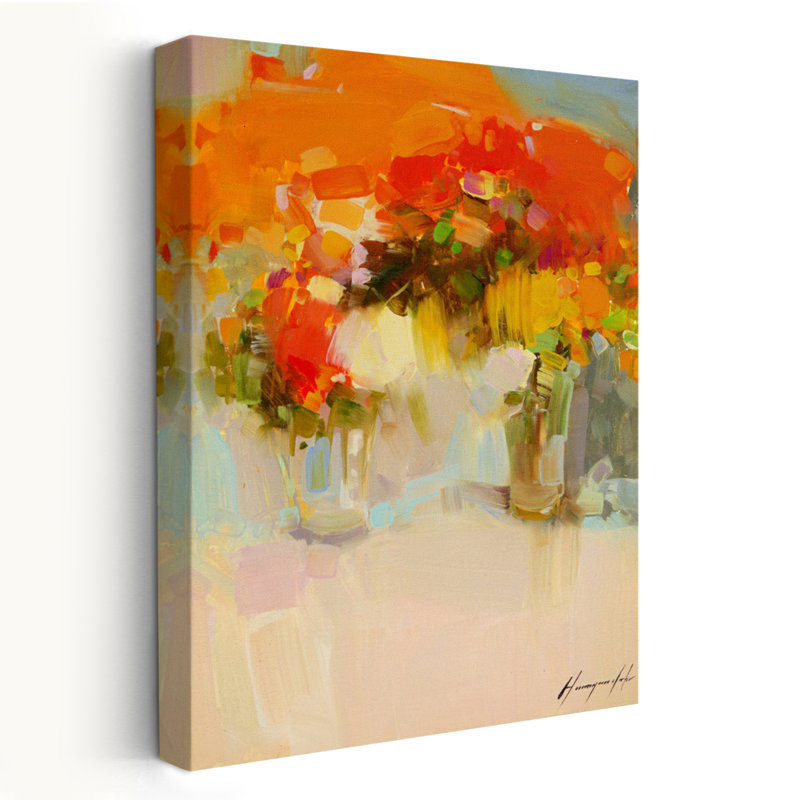 Vase de fleurs jaunes 2, art floral abstrait, H 24 po x l 16 po