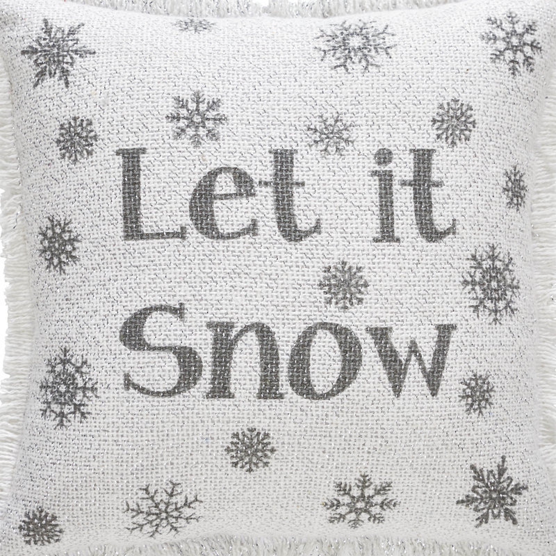 Yuletide Burlap Dove Grey Snowflake Let It Snow Pillow 12x12, Antique White