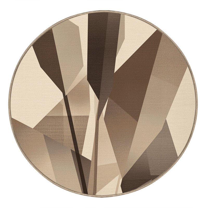 Machine Washable Orlandra Lemongrass Modern Geometric Rug in Beige – Beige Binding, 5' Round