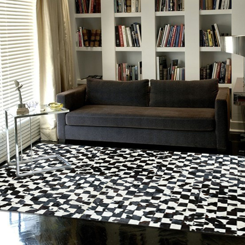 Tapis décoratif géométrique noir fait à la main Sainz, Rectangle 6 pi x 9 pi