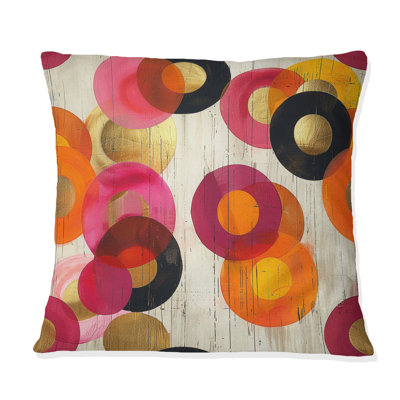 Coussin décoratif rose vif Midcentury Retro Circles