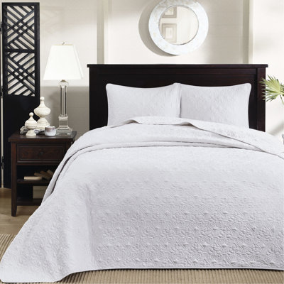 Couvre-lit blanc réversible double rembourrage en coton prélavé doux de style classique 2 taies décoratives assorties pour matelas profonds parfaitement lavables avec un couvre-lit de taille facile