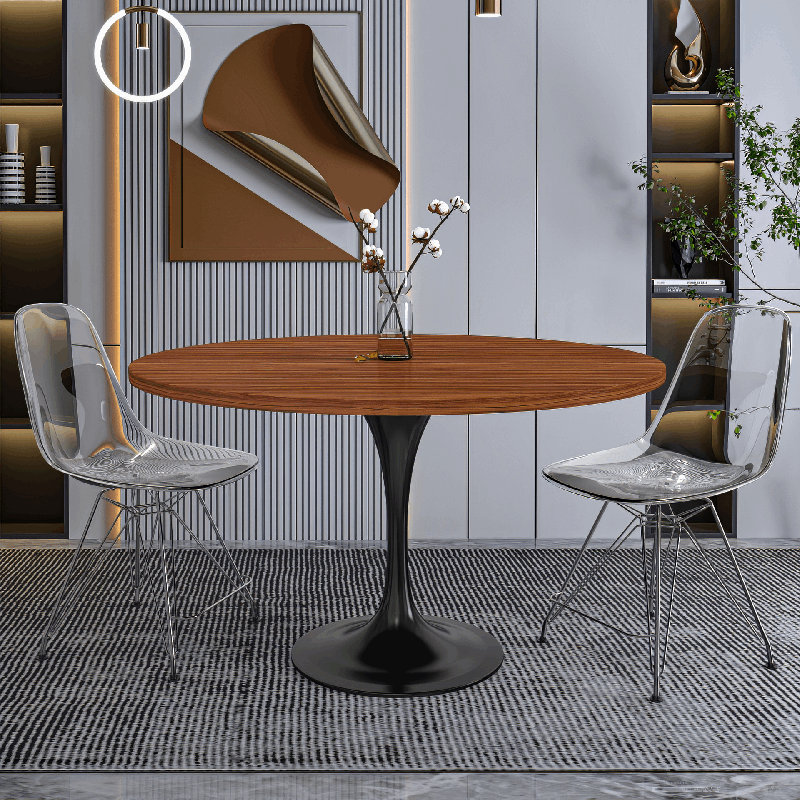 Heatherton 48" Round Dining Table with MDF Top Kitchen Table and Black Stainless Steel Pedestal Base Seats 2-6 Person