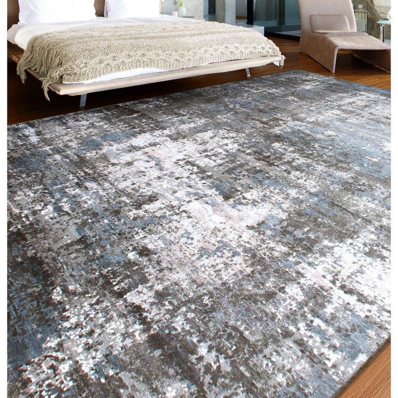 Abstract Area Rug in Blue, Rectangle 10' x 14'