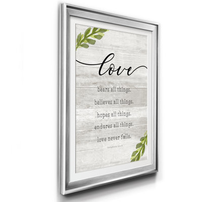 Love Never Fails - Matted and Framed Under Acrylic Glass, Large Living Room Wall Art